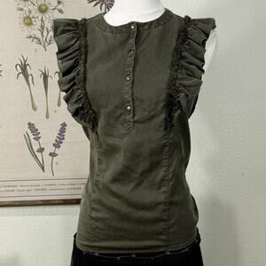 Margaret O'Leary Green Ruffle Snap Front Sleeveless Blouse Top Fairy Grunge S